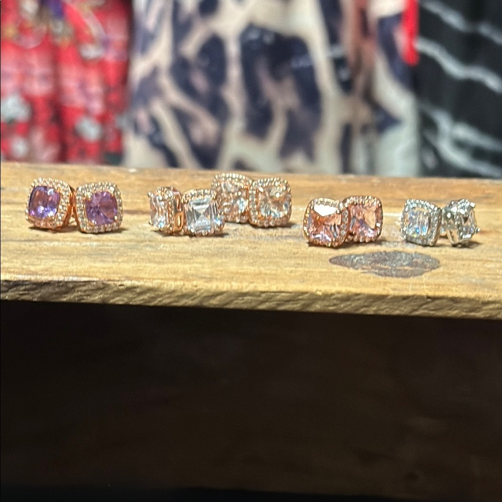 Sterling silver simulated, diamond and gemstone, small and large stud earrings